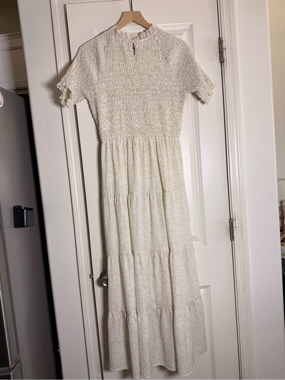 Polagram Cream Smocked Short Sleeve Tiered Maxi Dress - Picture 2 of 4